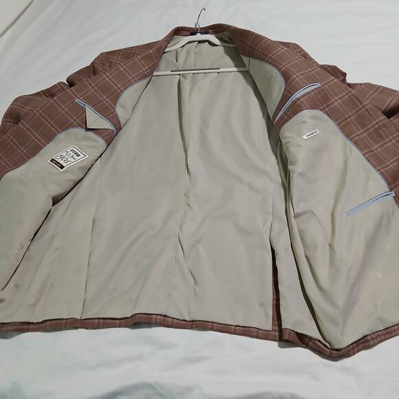 Jos.A.Bank Brrr Comfort Blazer 48L LINEN WOOL Taupe Window Pane Plaid Lined - Picture 6 of 15